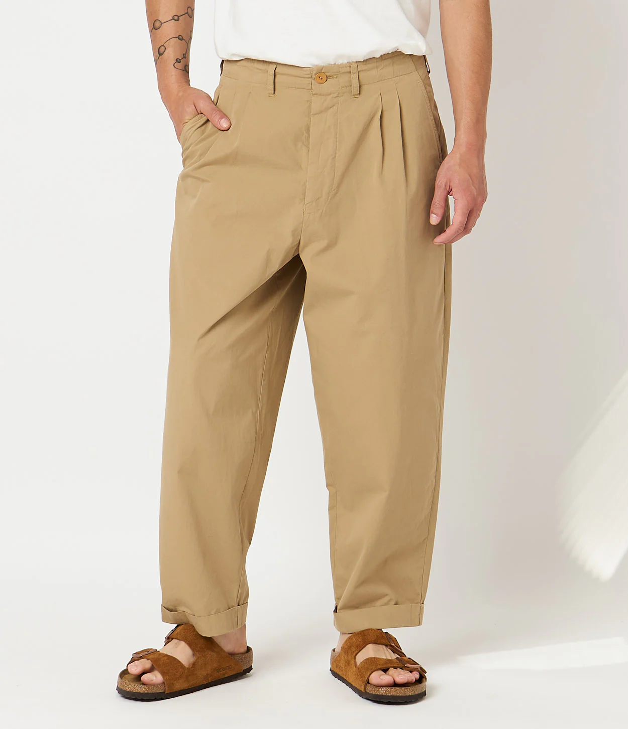 Pleated Cotton Poplin Ankle Length Pants